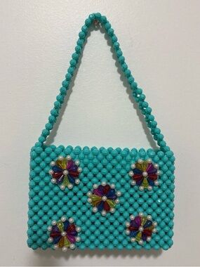 SUSAN ALEXANDRA Rare Turquoise Beaded Flower Mini Bag